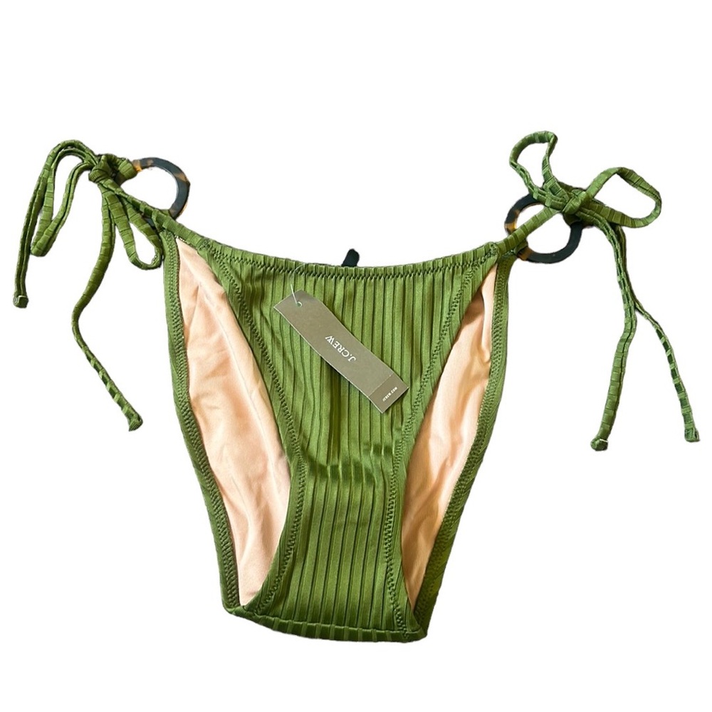 NWT J. Crew Green Wide Rib Curved-Waist Cheeky String Swim Bottoms Only S